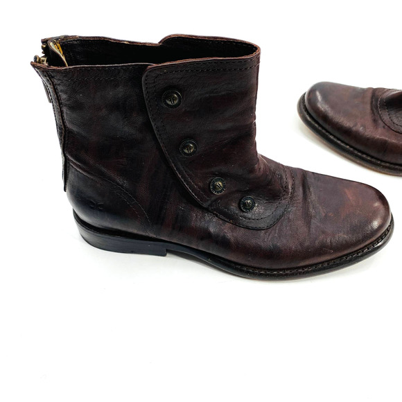 Frye Women's Phillip Military Zip Boot Dark Brown Leather Size 37 - Picture 3 of 10